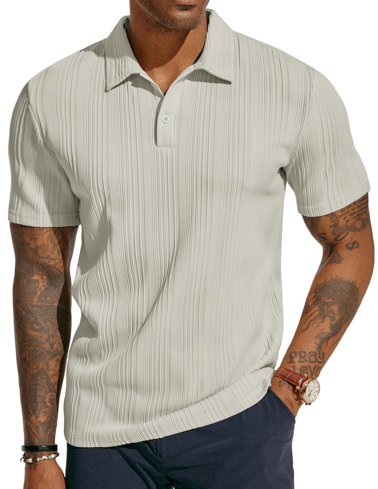 PJ PAUL JONES Mens Textured Knit Polo Shirts Regular Fit Stretchy Golf Shirts